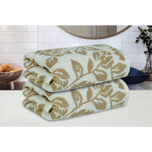 Yarn Dyed Golden Flower Border Print Jaquard Erget Hand Towel 600 GSM Pack of 2 Hand Towels