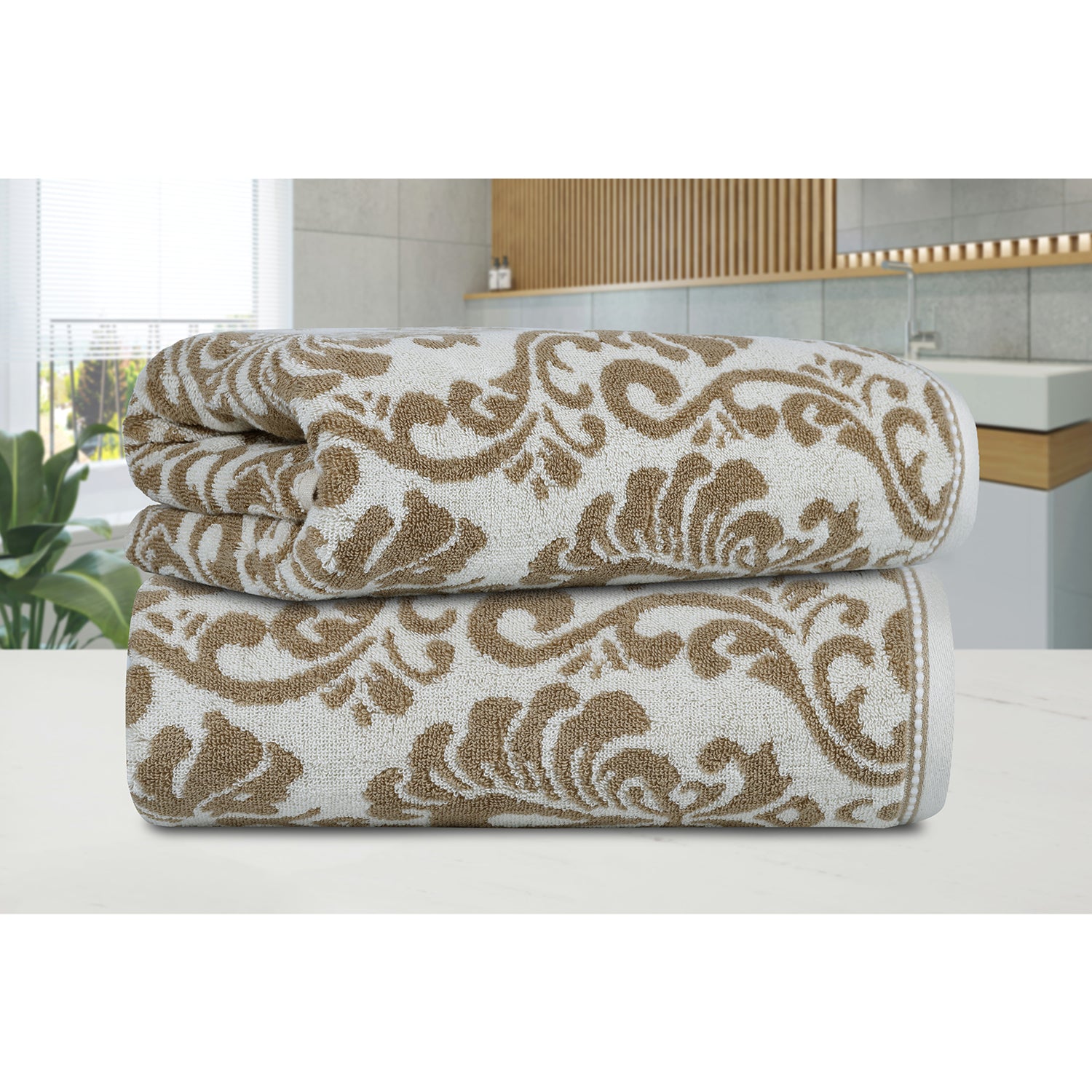 Yarn Dyed Jacquard Erget Bath Towel 550 GSM Pack of 2 Bath Towels