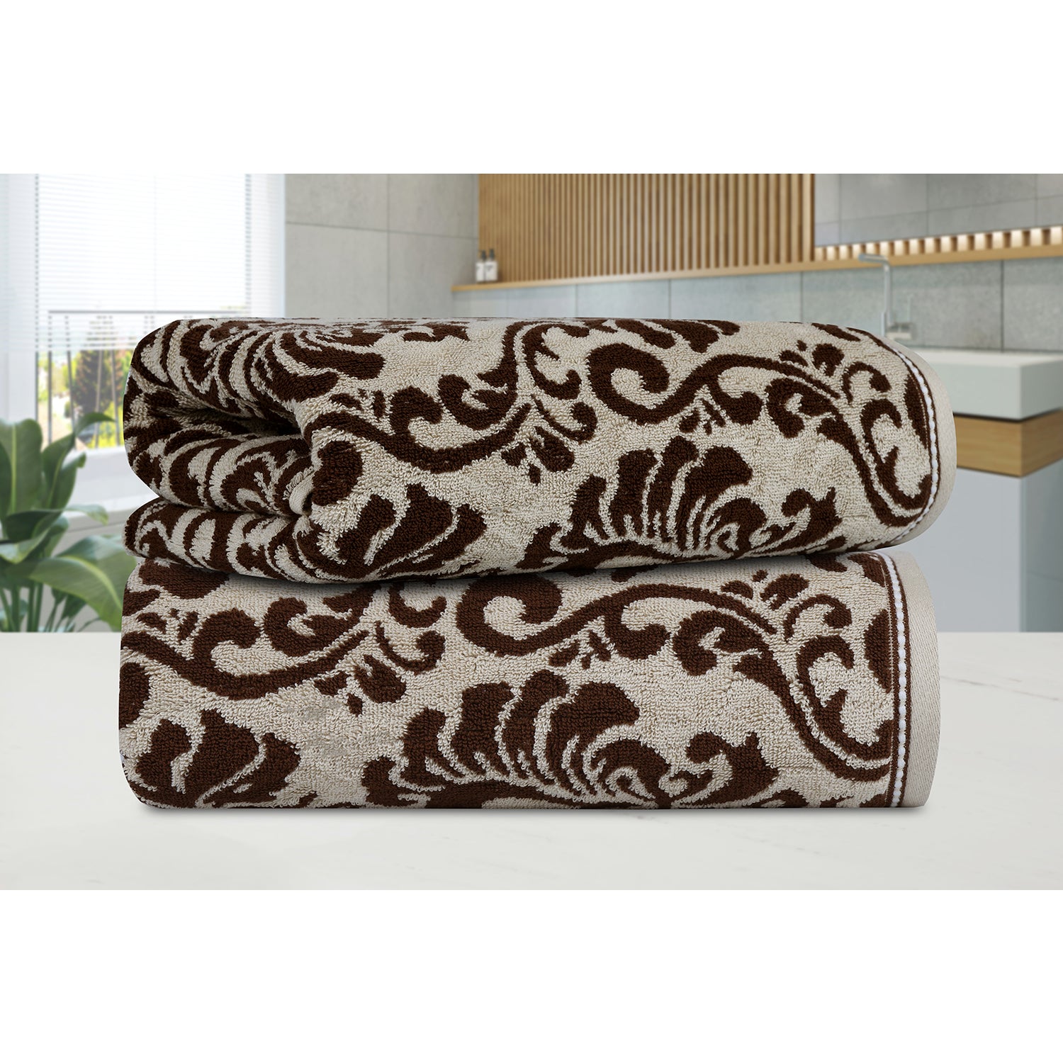 Yarn Dyed Jacquard Sand Bath Towel 550 GSM Pack of 2 Bath Towels