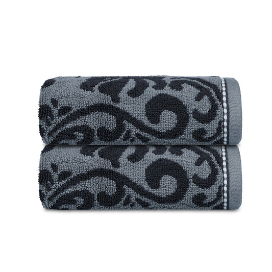 Yarn Dyed Jaquard Dark Grey Hand Towel 550 GSM  Pack of 2 Hand Towels