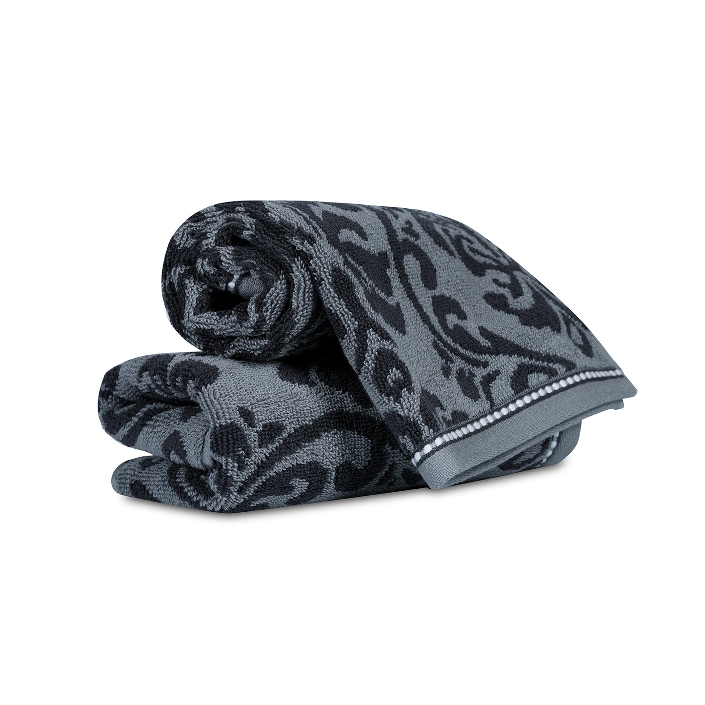 Yarn Dyed Jaquard Dark Grey Hand Towel 550 GSM  Pack of 2 Hand Towels