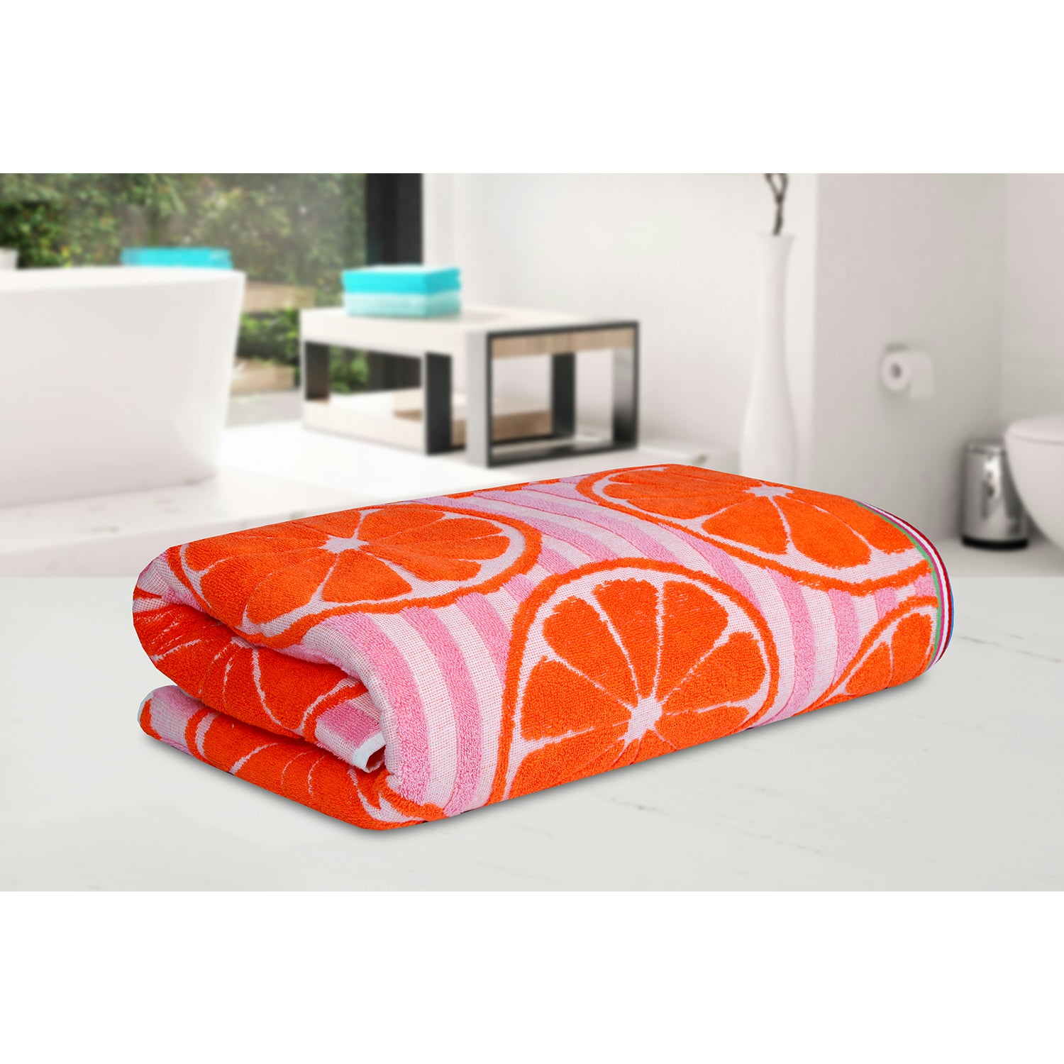 Lemon Fruit Pattern Orange Bath Sheet 450 GSM Pack of 1 Bath Sheet