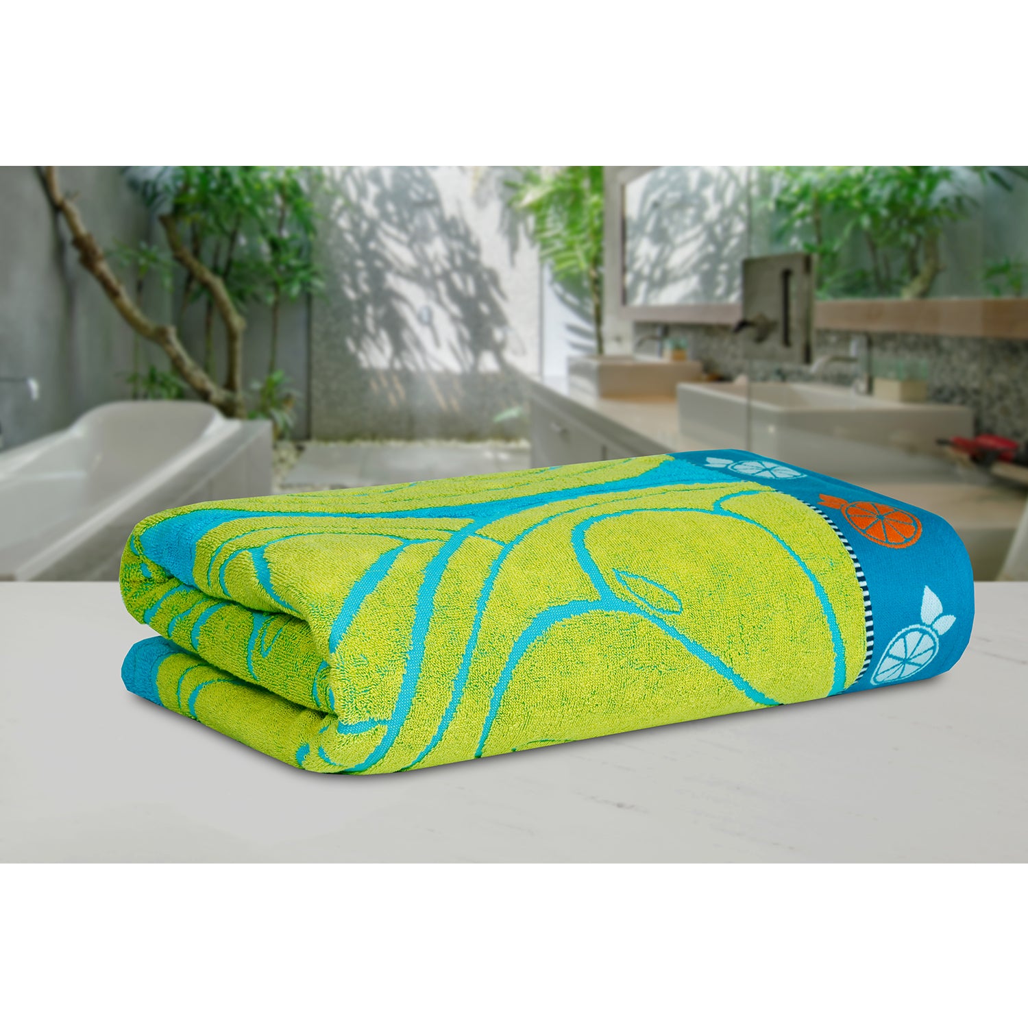 Lemon Fruit Pattern Yellow Bath Sheet 450 GSM Pack of 1 Bath Sheet