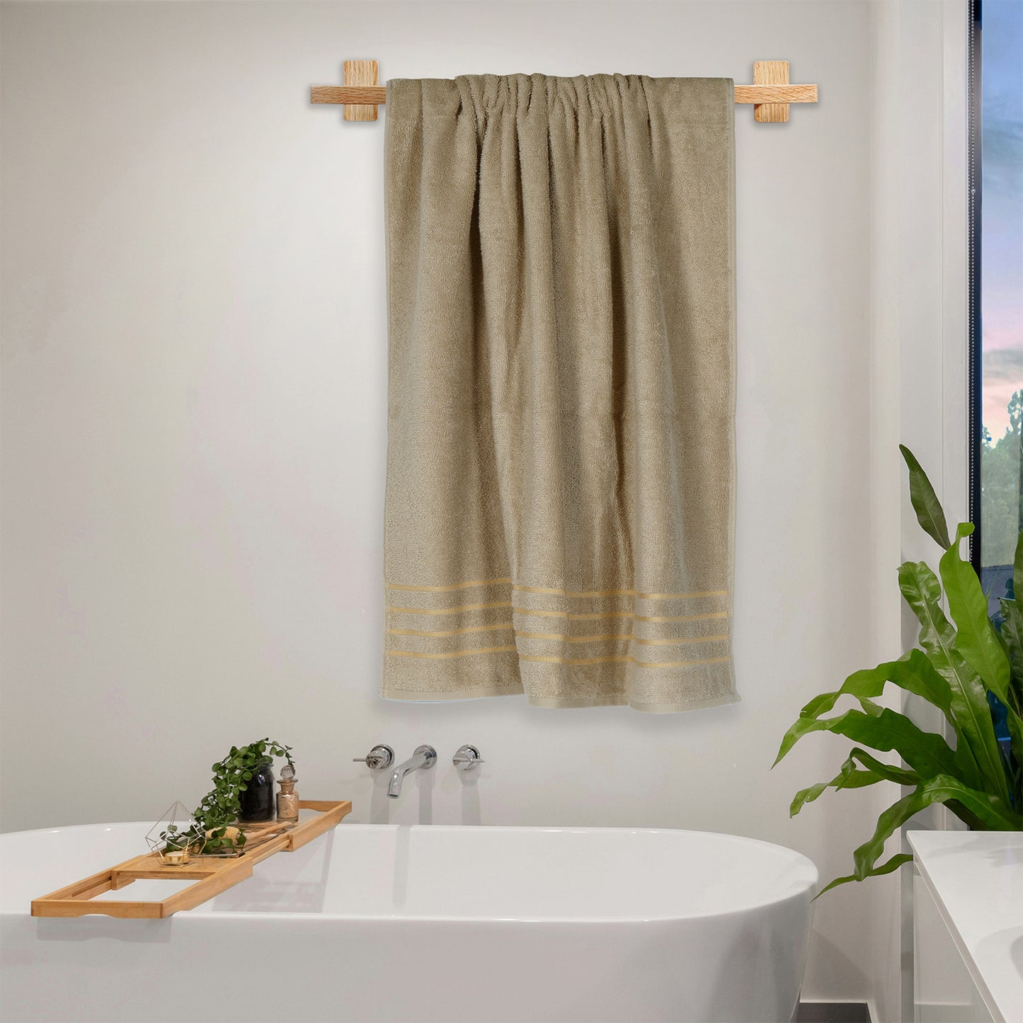 Gold Polly Border Taupe Bath Towel 400 GSM Pack of 2 Bath Towels