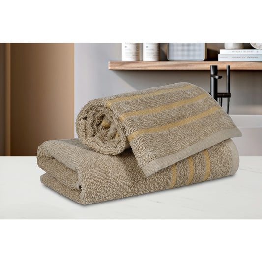 Gold Polly Border Taupe Hand Towel 400 GSM Pack of 2 Hand Towels