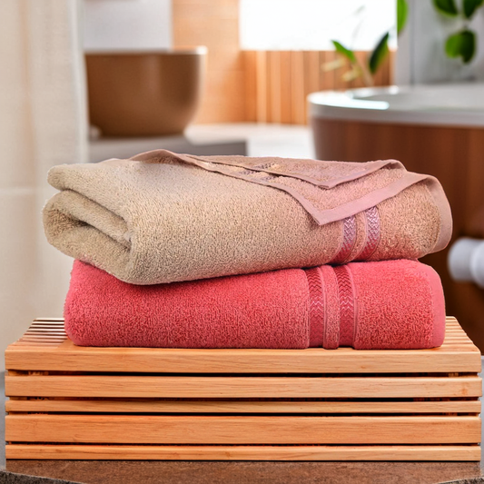 GSM 380 Tan & Coral Bath Towel
