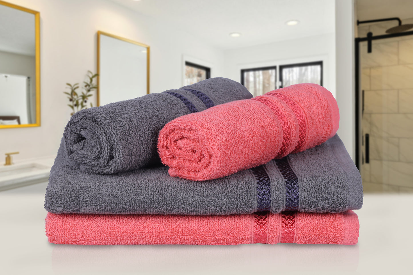 GSM 380 Coral & Charcoal Hand Towel