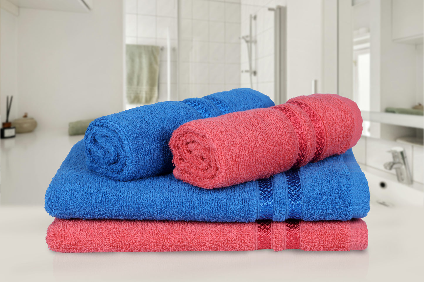 GSM 380 Coral & Navy Blue Hand Towel