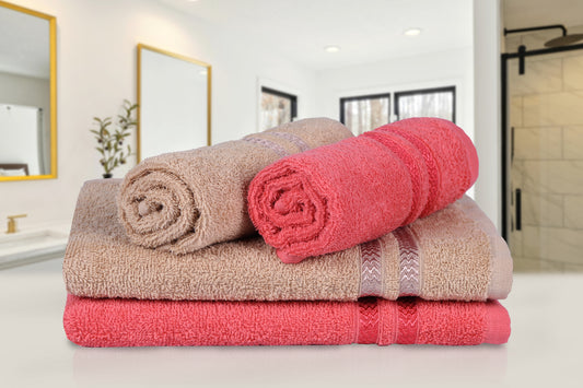 GSM 380 Coral & Tan Hand Towel