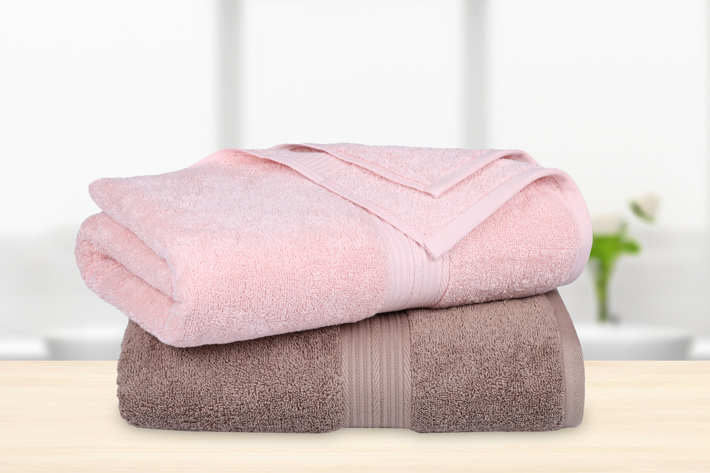 GSM 500 Sepia Brown  & Baby Pink Bath Towel