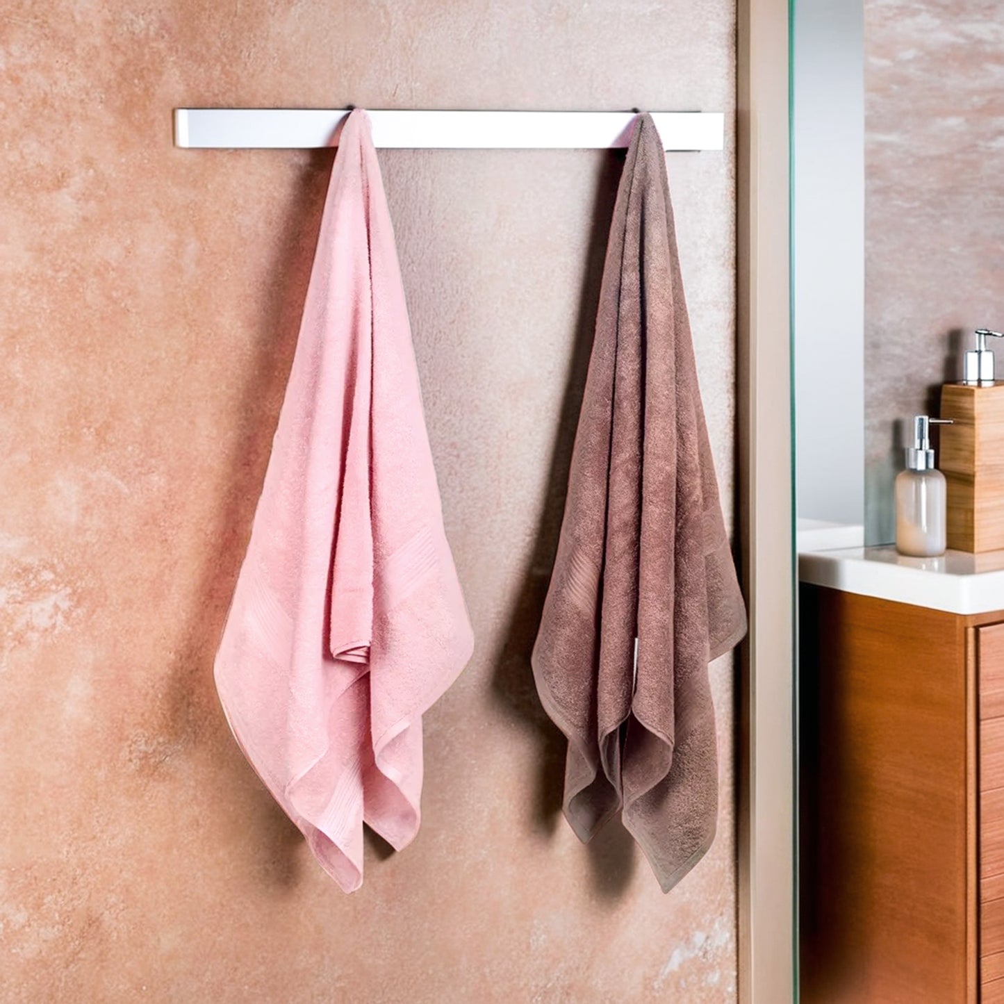 GSM 500 Sepia Brown  & Baby Pink Bath Towel